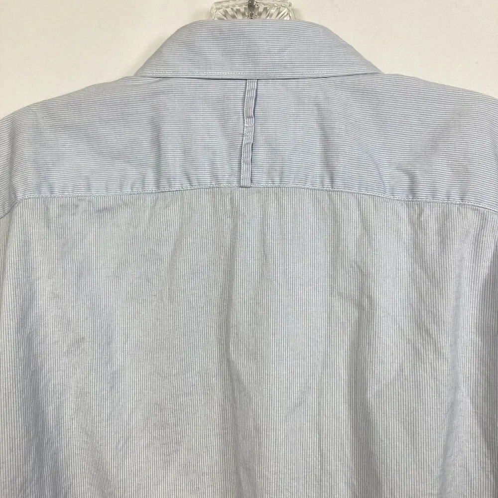 Banana Republic Shirt Mens Sz L Classic Fit Blue Stripe Button Short Sleeve‎
